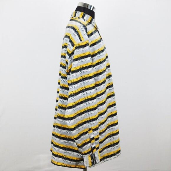 Entrig Yellow Black Stripe Polyester Long Sleeve Button-Up Mens XXL Shirt - Picture 4 of 6